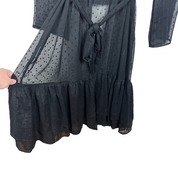Express Swiss Dot Sheer Shimmery Ruffle Hem Long Sleeve Layering Duster Kimono - Picture 8 of 14